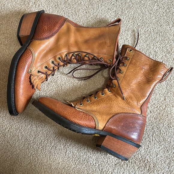 RARE Vintage Handcrafted J Chisholm two tone logger packer boot - Picture 2 of 16